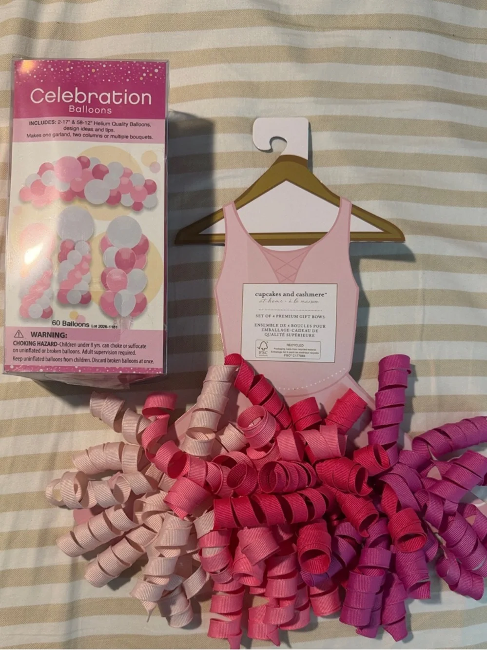 cupcakes & cashmere Pink Ribbon Curls Party Decor Set